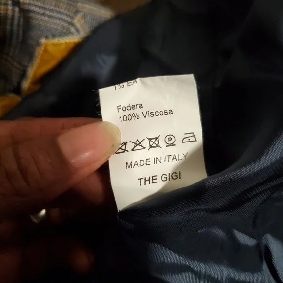 The Gigi Italia Men's Blue Plaid Wool Blazer w/ Mustard Velvet Trimming Size 48 - Picture 10 of 13